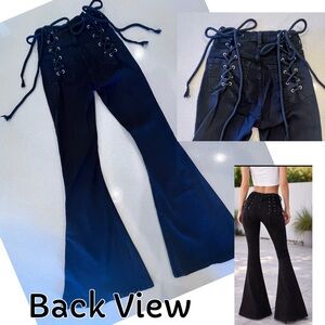 AKIRA Black Back Lace-Up High-Rise Flare Stretch Jeans Sz 1 Waist 24